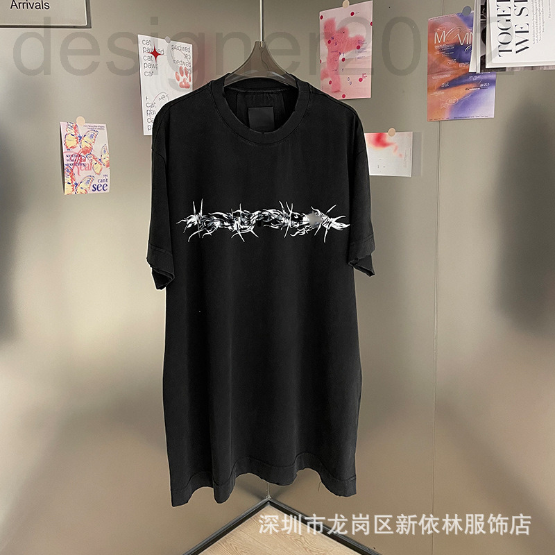 

Women's T-Shirt designer Correct heavy industry high edition GVC home thorn letter printing toothbrush embroidered embroidery short sleeve m, Black