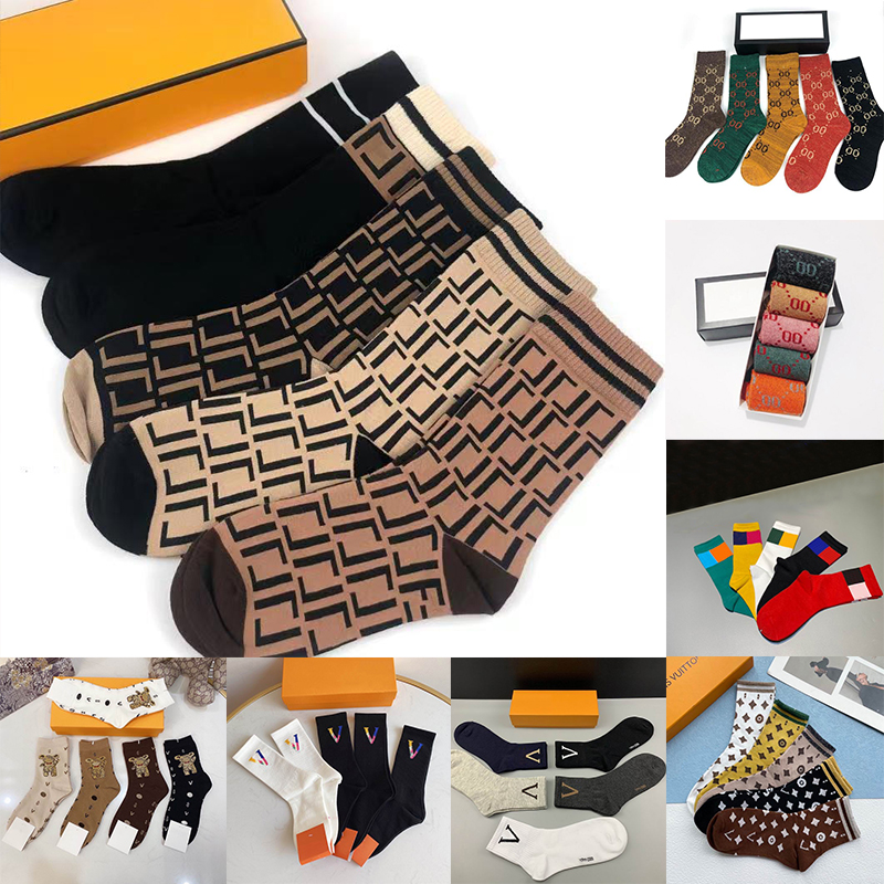 

Fashion New mens womens sock embroidery casual tiger autumn pure cotton sports knitted warm winter men letter fashion socks gift box set, With box