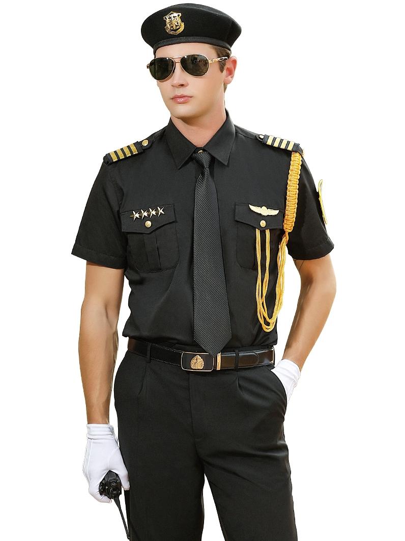 Men&#039;s Dress Shirts Summer Security Uniform Black Long Short Sleeve Shirt Overalls Suit Men Military Captain Pilot Business Outdoor ShirtMen&-image-771886337