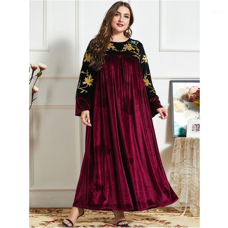 

Ethnic Clothing Plus Size Women Maxi Dress Velvet Abaya Dubai Kaftan Muslim Embroidered Party Gown Islamic Arab Robe Caftan Jilbab 4XL