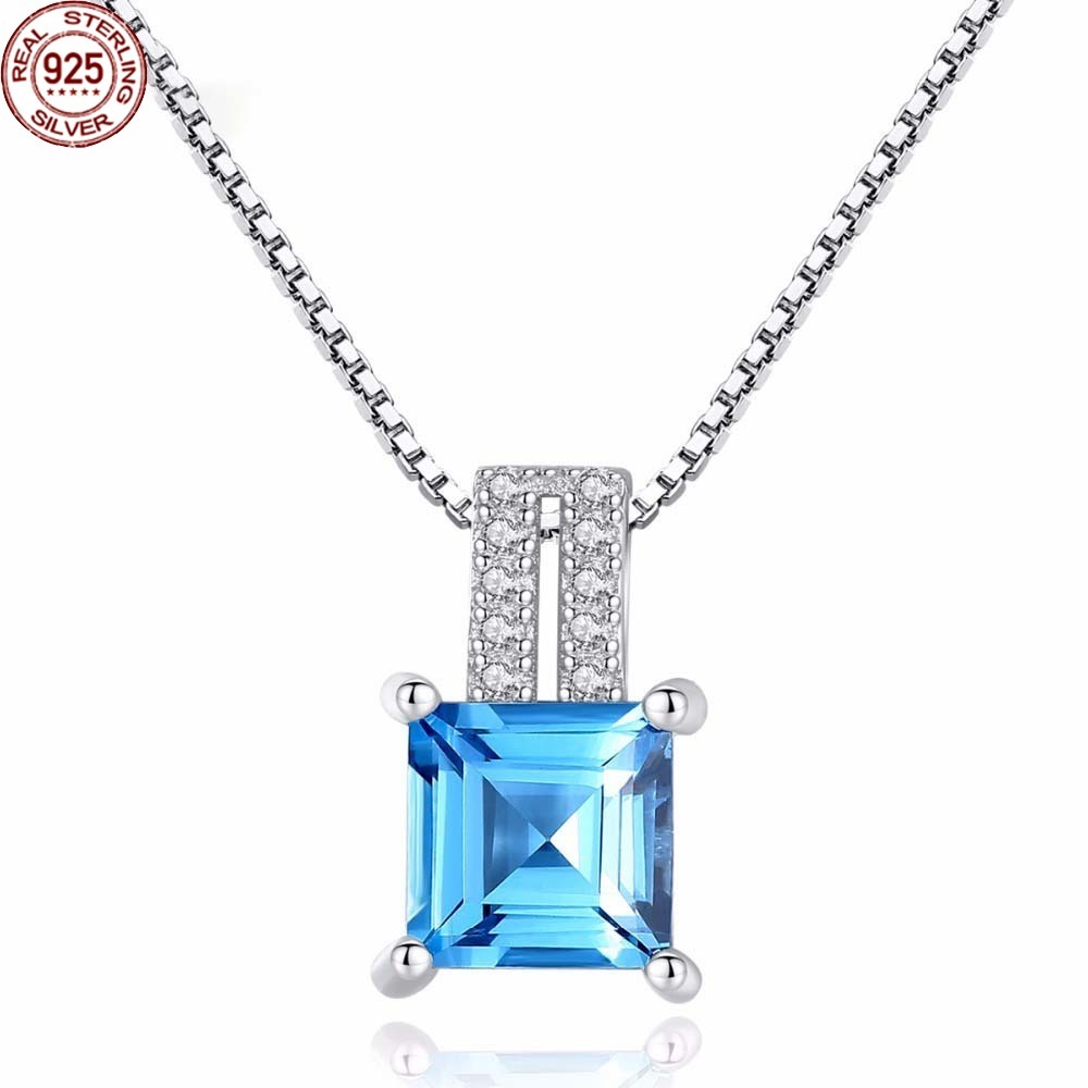 

Pendant Necklaces 925 Sterling Silver Cushion cut Genuine Sky Blue Topaz Necklace with 40