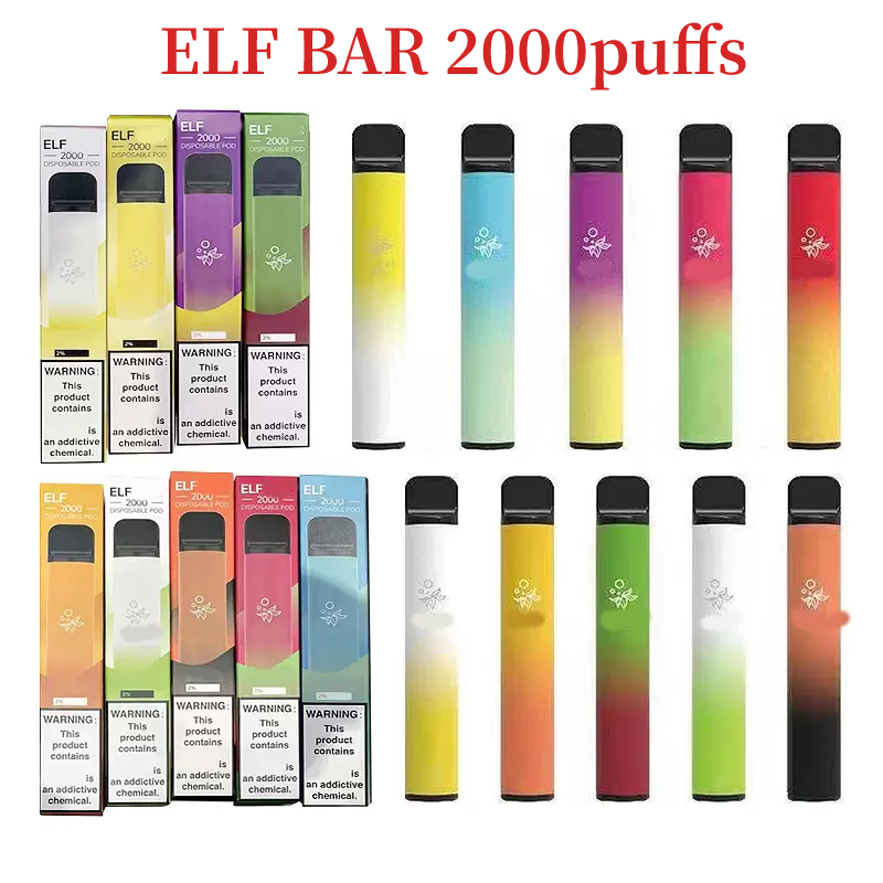 

Elf Bar 2000 Puffs Disposable E Cigarette Vape pen Pod Device 1200mAh Battey 6.5ml pre-filled Cartridges Pods 2% bar puffbar Elux Vaporizer Vapes