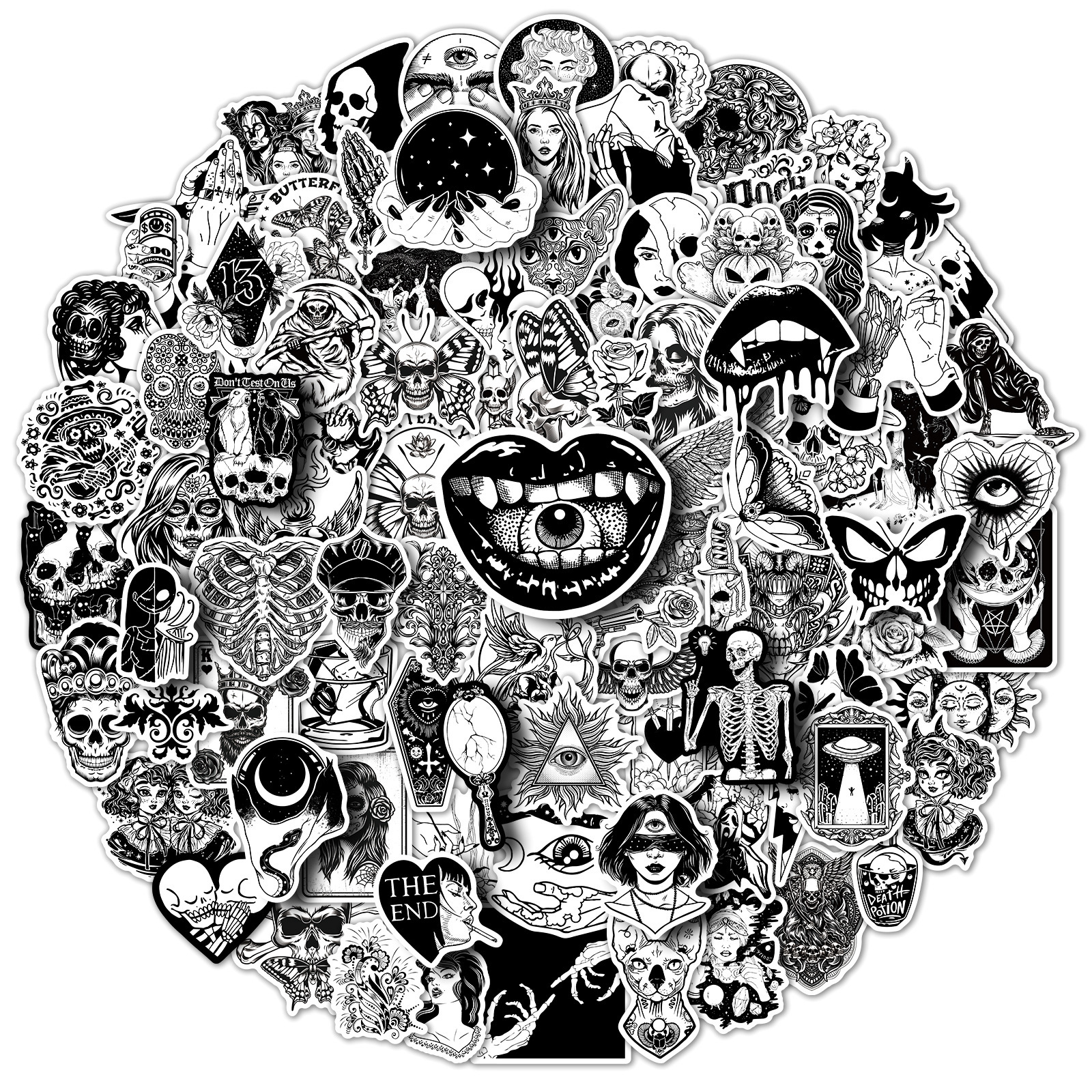 

New Sexy 100PCS Fear Gothic Black and White Graffiti Stickers Luggage Laptop DIY Waterproof Classic Funny Sticker Decals Kid Classic Toys