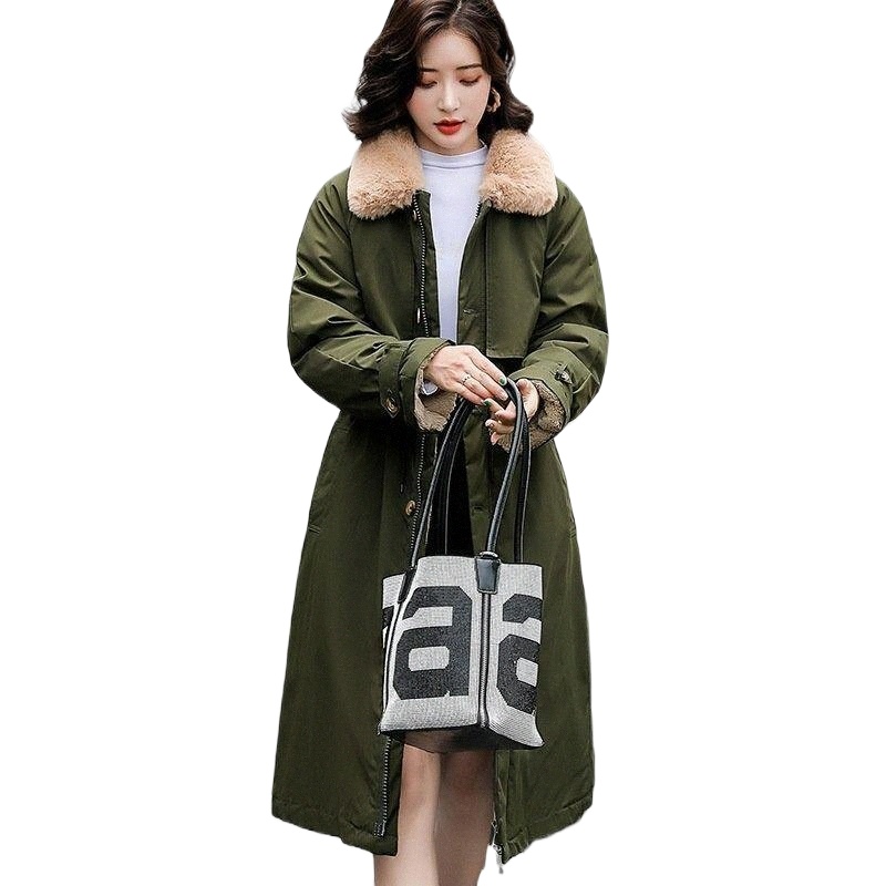 women's Down & Parkas Winter 2021 Jacket Korean Style High Quality Slim Coat Windbreaker Wool Long Section Solid Color Fur Collar Button J0H
