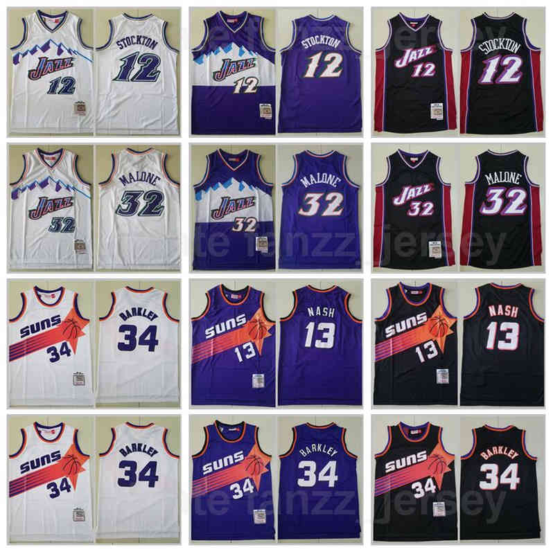 

Men Basketball Mitchell And Ness Vintage Charles Barkley Jersey 34 Steve Nash 13 John Stockton 12 Karl Malone 32 Retro Purple Black White, 34 green
