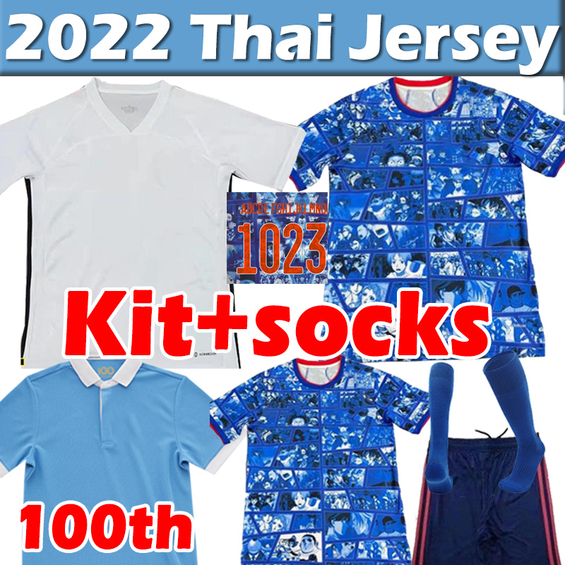 

2022 Japan Soccer Jerseys 100th anniversary fans player version special cartoon 100 TH YEARS HONDA TSUBASA KAMADA Men Kids Kit socks full sets football shirt top, 21 22 home kit