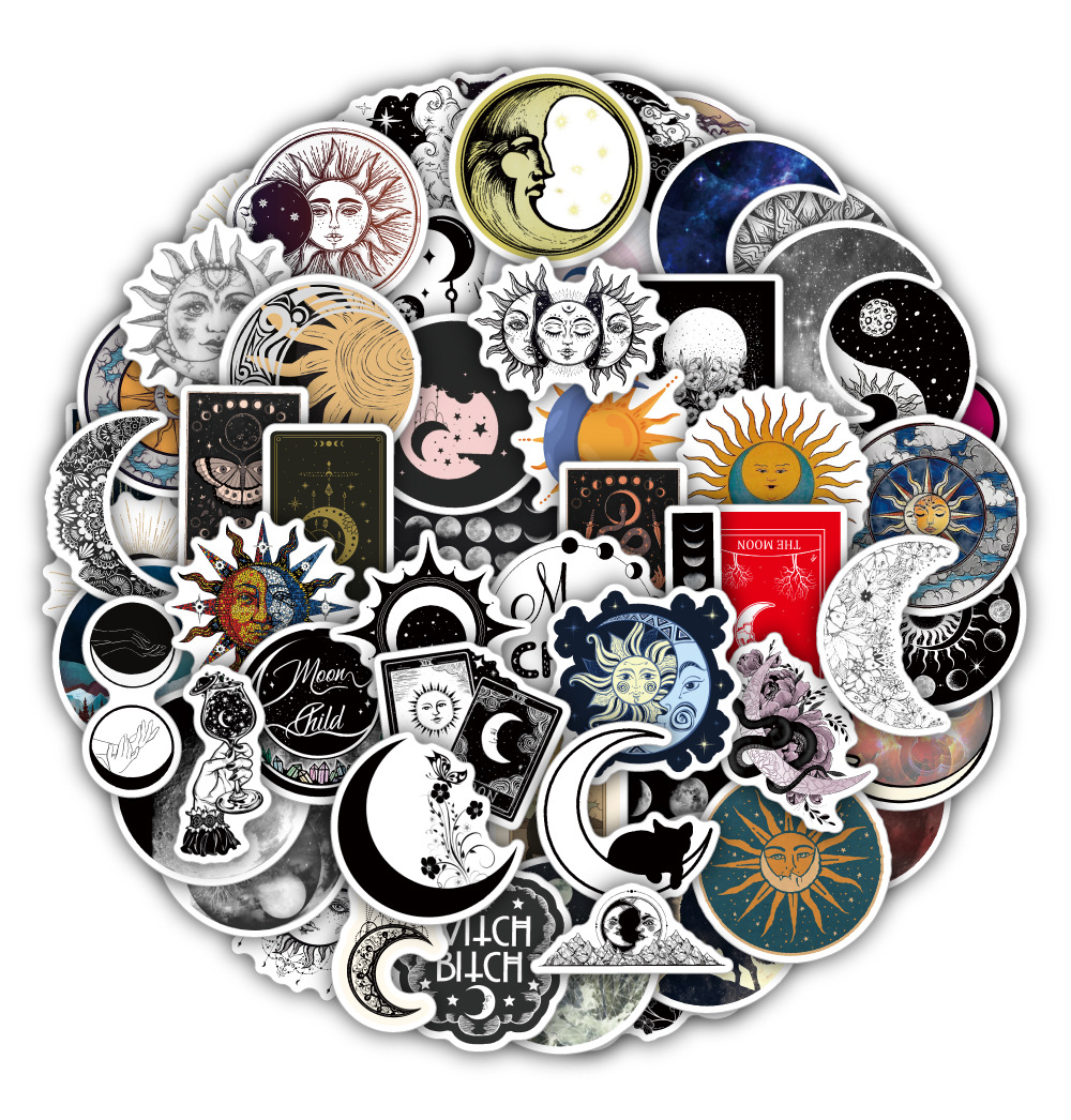 

60PCS Poster Skateboard Stickers Gothic Moon For Car Baby Scrapbooking Pencil Case Diary Phone Laptop Planner Decoration Book Album Kids Toys DIY Decals, Multi colors