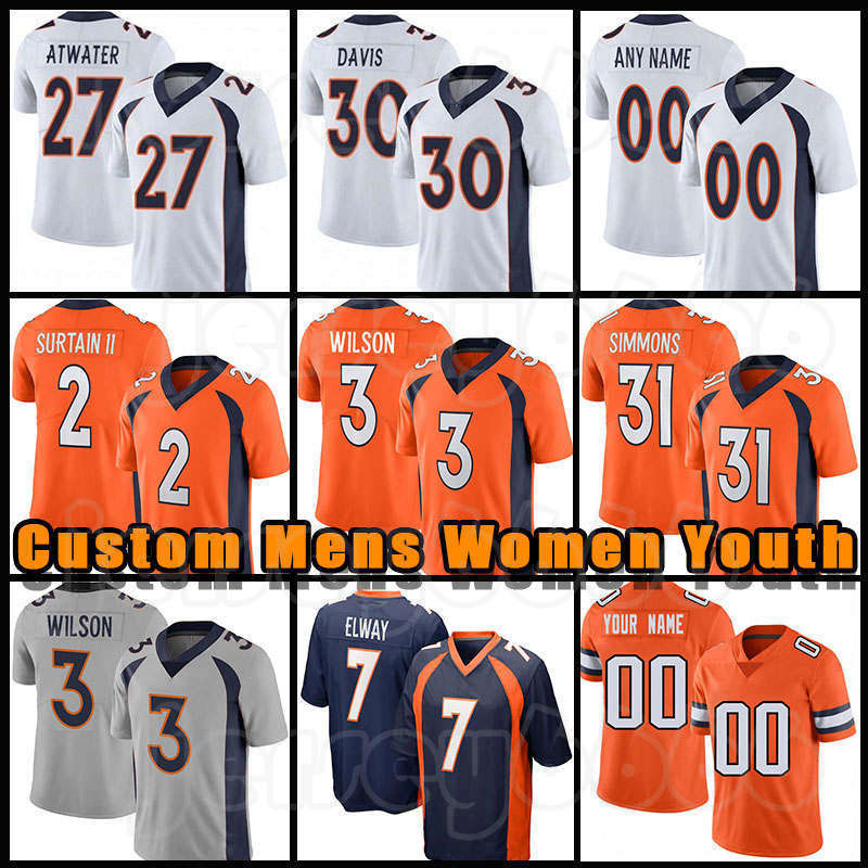 

3 Russell Wilson 2 Patrick Surtain II 31 Justin Simmons Football Jersey Jerry Jeudy Javonte Williams Bradley Chubb Brandon McManus Broncos John Elway Denver Manning, Custom women(y m)