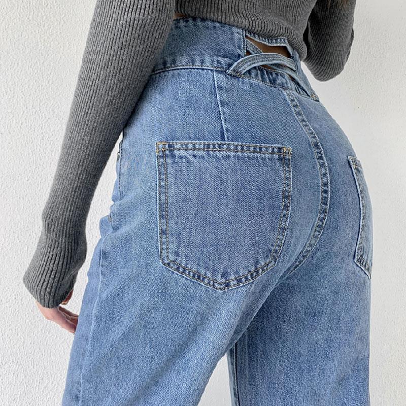 

Vintage Loose Female Denim Trousers Womens Jeans Spring High Waist Straight Women Baggy Pants Bandage Back Wide Leg P451, White