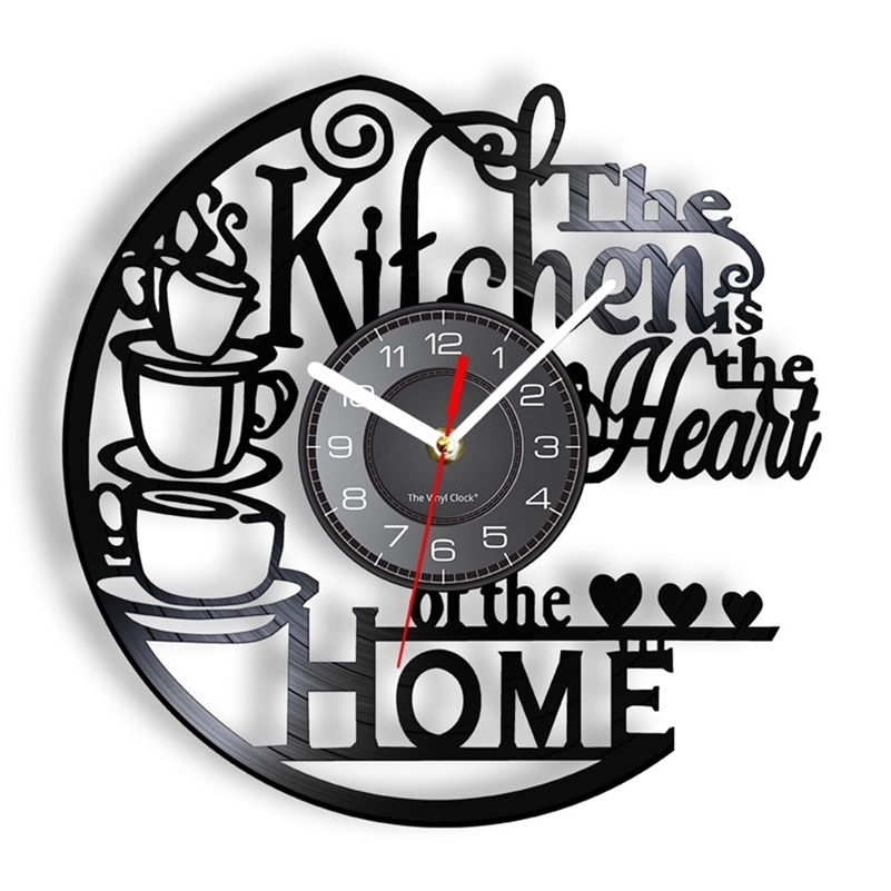 

The Kitchen Heart Of Home Inspired Vinyl Record Clock Modern Design Wall Watch Decor Noiseless Timepieces 220627