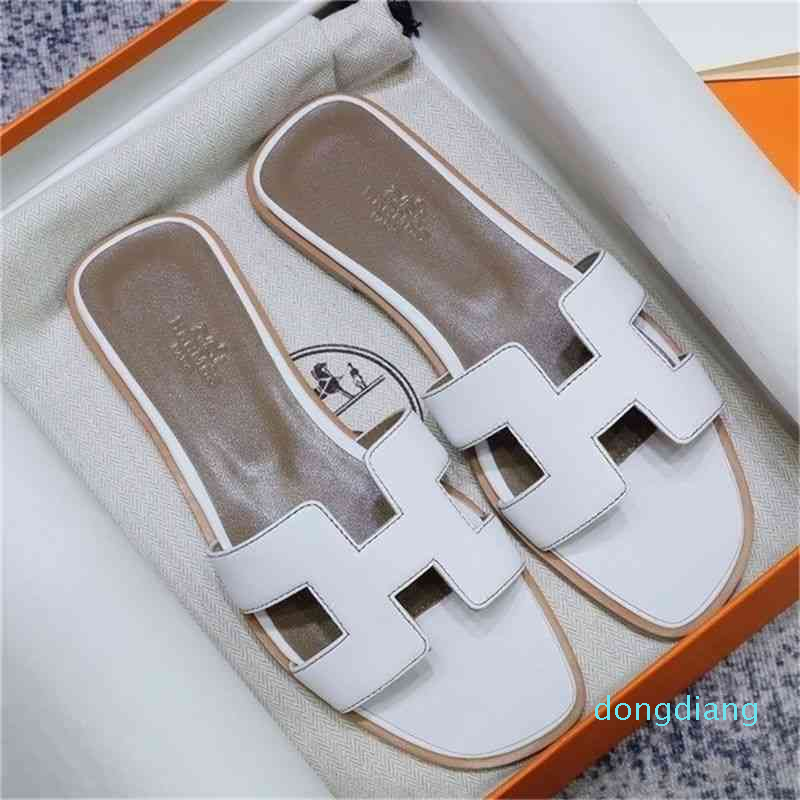 

designer slippers herme slides H family women's summer 22 spring new versatile color matching leather one-line wear flat bottomed beach sand, No. 3 color
