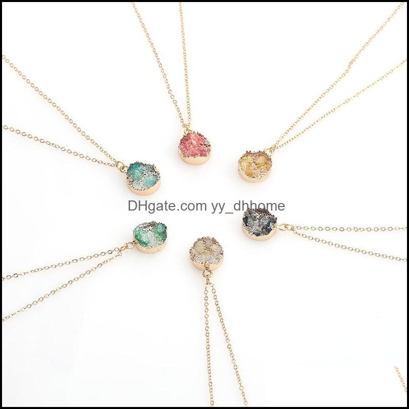

Pendant Necklaces Pendants Jewelry Fashion Gold Chain Resin Druzy Necklace For Women Girl Statement Stone Choker Gift Wholesale Drop Deliv