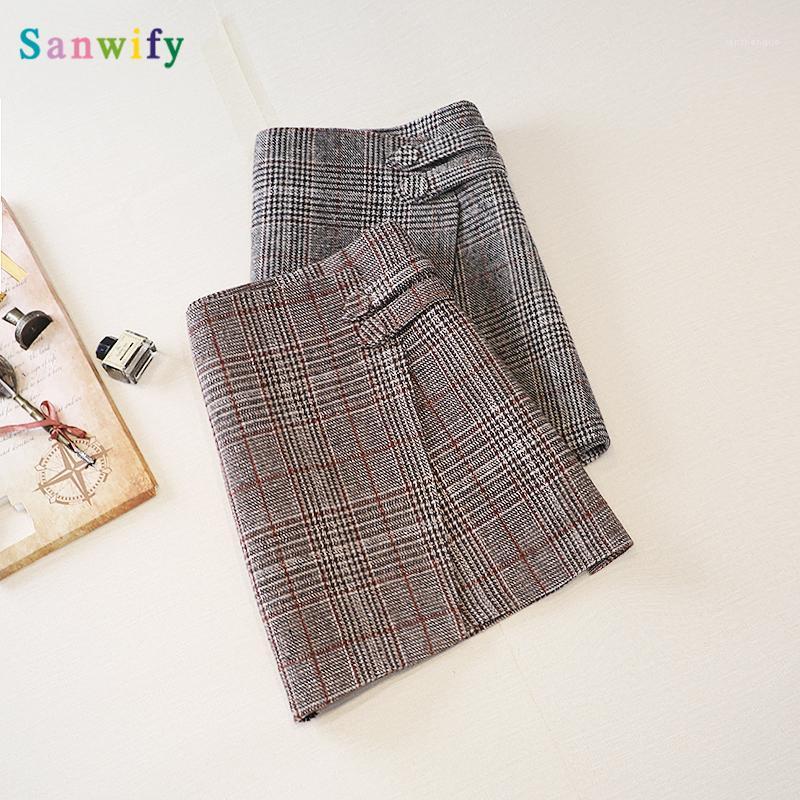 

Skirts High Waist Woolen Plaid Skirt Women's Fall/Winter A- Line 2022 All-match Half-body, Red stripes gray
