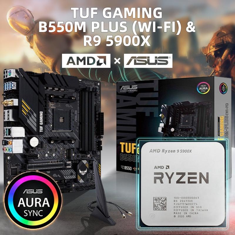 

Motherboards AMD Ryzen 9 5900X R9 CPU + ASUS TUF GAMING B550M PLUS (WI-FI) Motherboard Set DDR4 AM4 Processor 128GB RAM Accessories