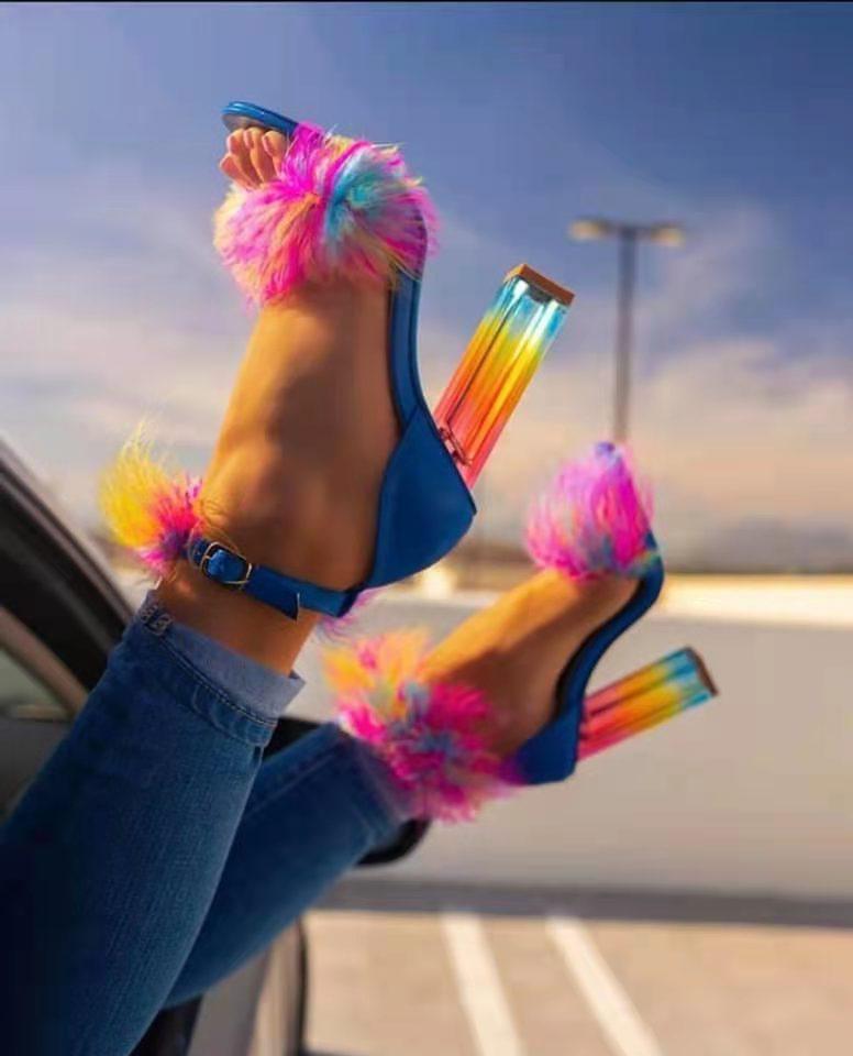 

Sandals Women High Heels Heel Shoes Ladies Open Toe Rainbow Crystal W0073SSandals, Picture