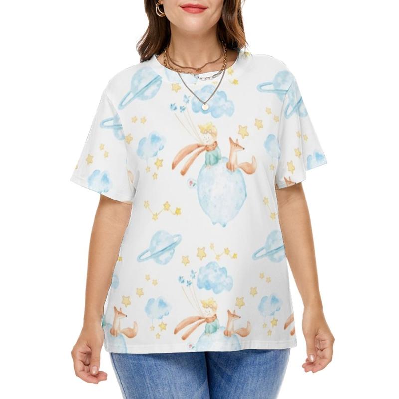

Women's Plus Size T-Shirt The Little Prince T Shirts Funny Cartoon Print Simple Shirt Short Sleeves Hip Hop Tees Beach Pattern Tops GiftWome, Style-6