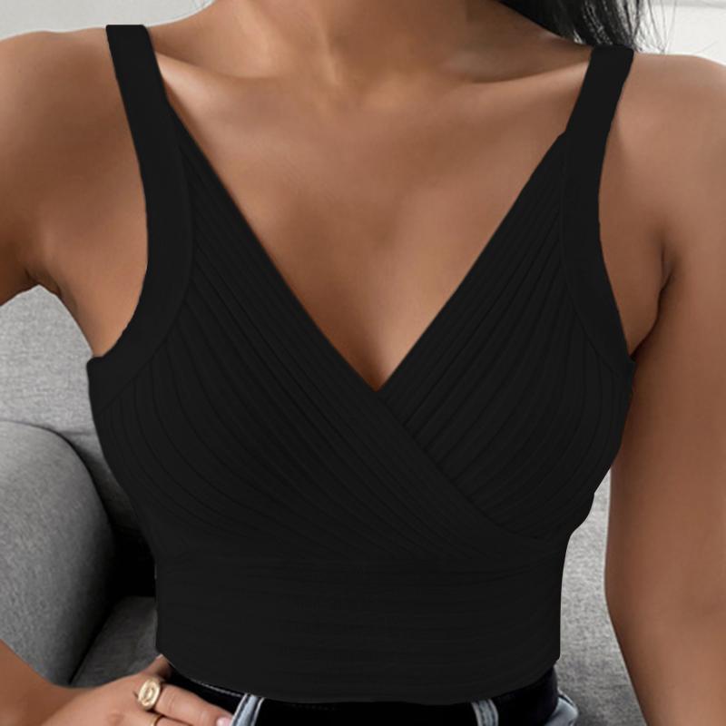 

Women's Tanks & Camis Spring Summer Women Solid Camisole Tube Top Fashion Sexy Cropped Ladies V-neck Elasticity TopsWomen's, Black