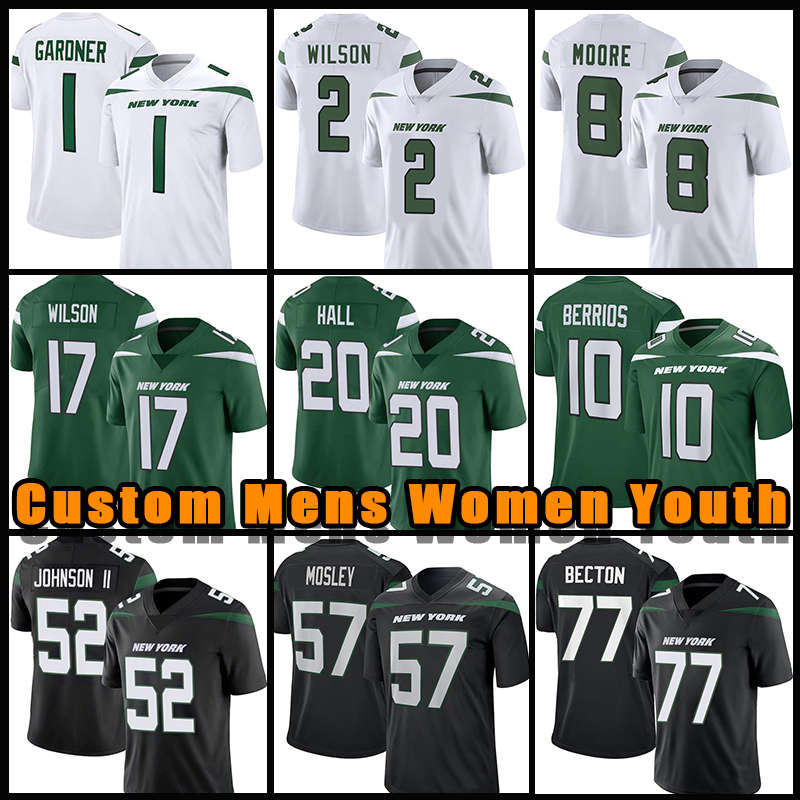 

2 Zach Wilson 1 Sauce Gardner 8 Elijah Moore Football Jerseys Garrett Wilson Breece Hall Jermaine Johnson II New Yorks Jetes Braxton Berrios Alijah Vera-Tucker Becton, Custom men (p q j)