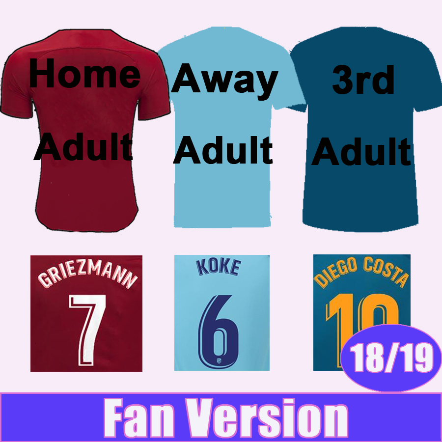 

2018 19 GRIEZMANN Soccer Jerseys KOKE DIEGO COSTA Mens Home Away 3rd Adult Football Shirts GABI CARRASCO GODIN Camisetas de Futbol Uniforms, Qm3412 18 19 away no patch