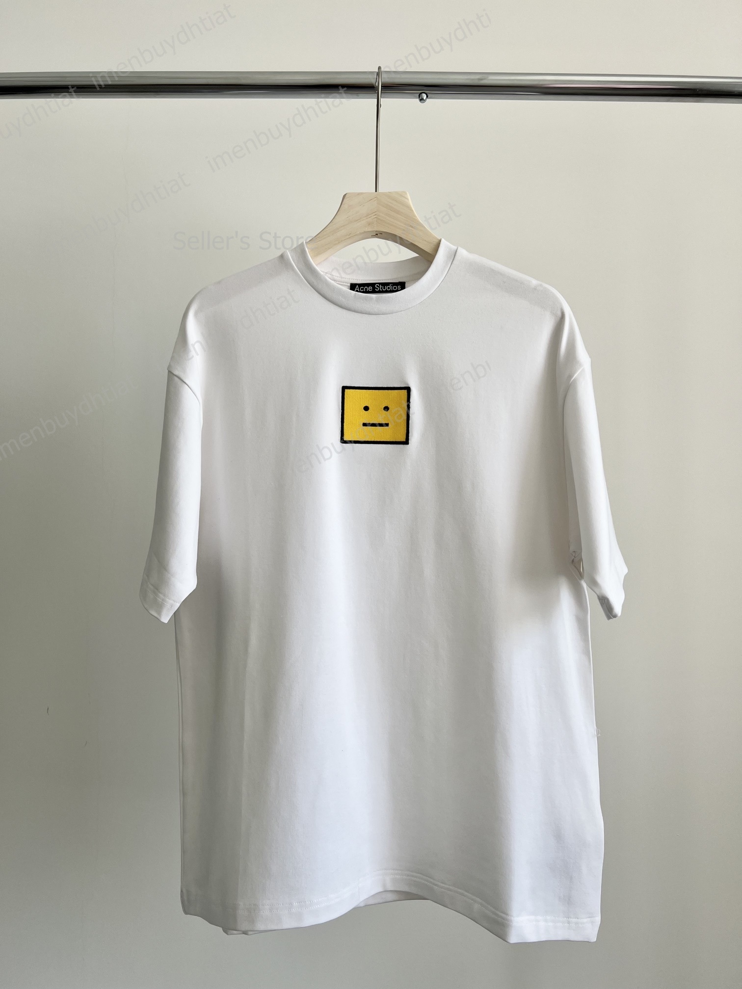 2022 Nordic Luxury Brand Ac Studios Summer Short Sleeve t Shirt New Oversize Super Yellow Color Smiling Face Women's Men's Simple