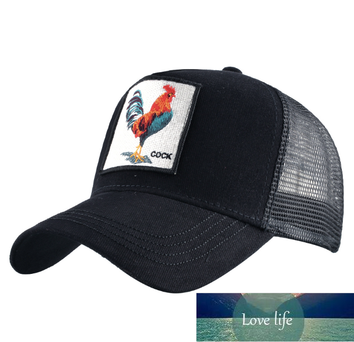 

European and American Retro Pure Cotton Embroidery Animal Baseball Cap Mesh Cap Peaked Caps Trucker Caps Chicken, As pic