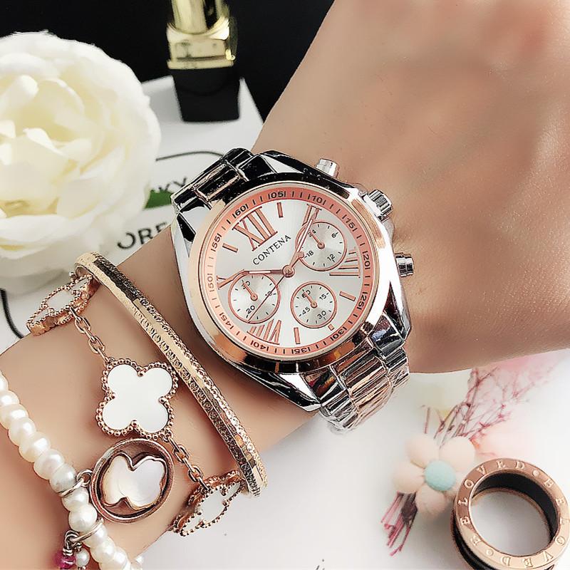 

Wristwatches Creative Watch Women Watches Luxury Rose Gold Quartz Ladies Stainless Steel Bracelets, Silver
