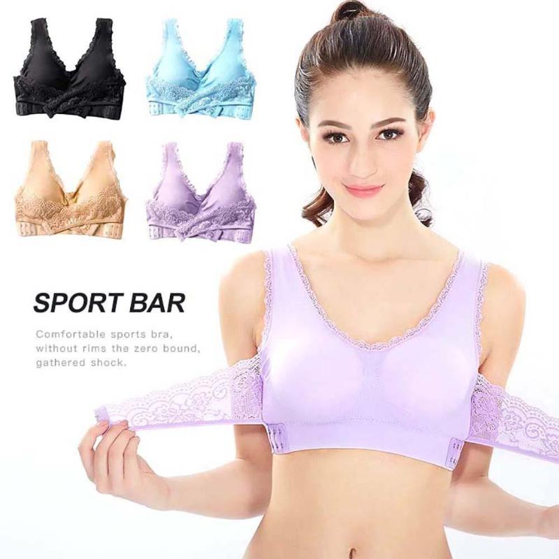 

Bras Women Lace Breathable Wireless Push-up Running Vest Bra Sport Underwear, Red