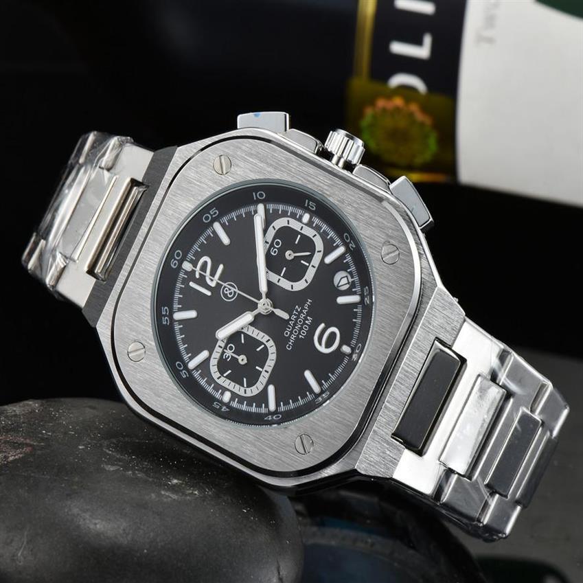 

Wristwatches Fashion BR Model Sport Watchband Quartz Bell Luxury Multifunction Watch Business Stainless Steel Man Ross Wristwatch208i, Bronze