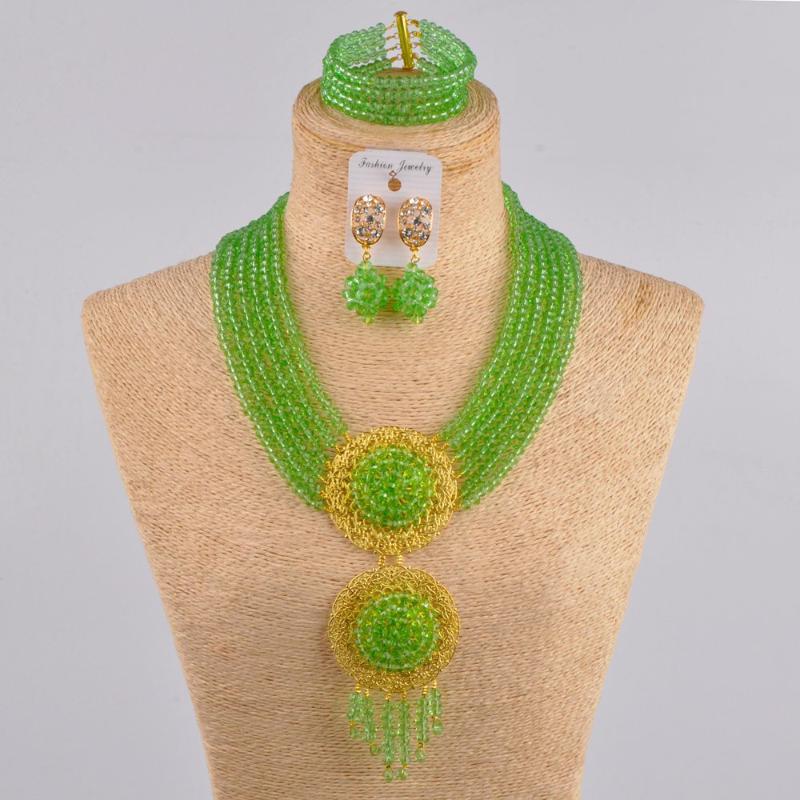 

Earrings & Necklace Majalia Light Green Nigeria Wedding African Beads Set Crystal Bracelet Bridal Jewelry Sets Ls-04Earrings, As pic