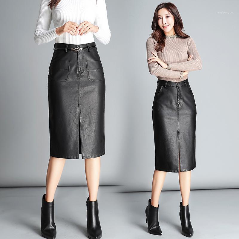 

Skirts Fashion Plus Size PU Hip Faux Leather For Winter And Autumn, Black -2
