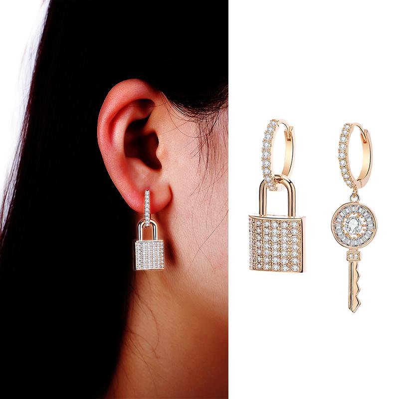 

Dangle & Chandelier Lock Key CZ Drop Earrings For Woman Crystal Hanging Sliver Gold Color Earrring Friend Lover Jewelry GiftDangle