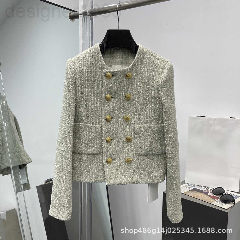 

Women' Jackets designer [Correct version]CE home early spring pure wool 0 tweed short round neck double row button long sleeved coat looks good and versatile 0DSV, 2# packing bag