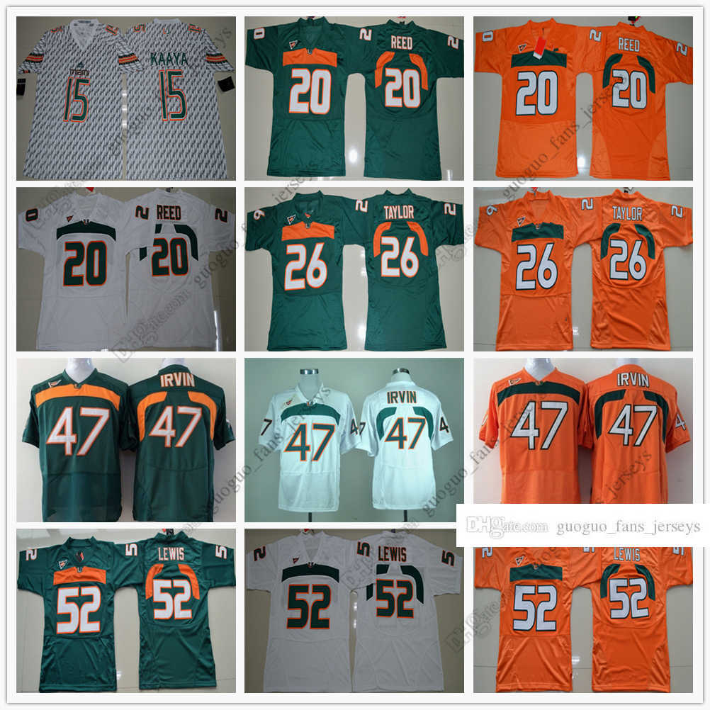 

NCAA Miami Hurricanes Football Jersey 15 Brad Kaaya 20 Ed Reed 26 Sean Taylor 47 Michael Irvin 52 Ray Lewis High Quality Jersey Size S--XXL0101, As picture