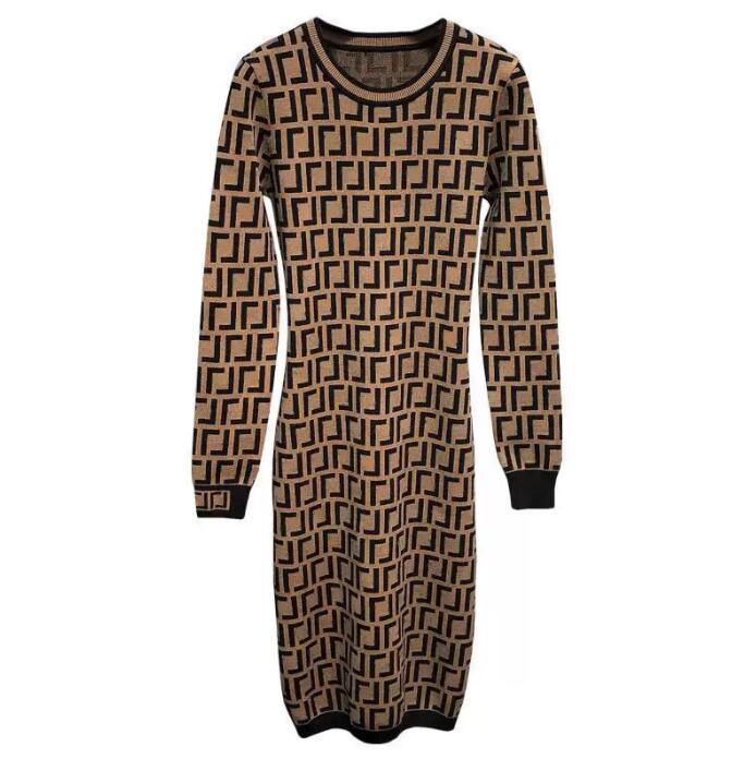 

Casual Dresses Classic vintage Knit Dress Fashion Letter women Pattern knitted long Sleeve High Quality Womens Clothing crew neck autumn knits, This option does no ship