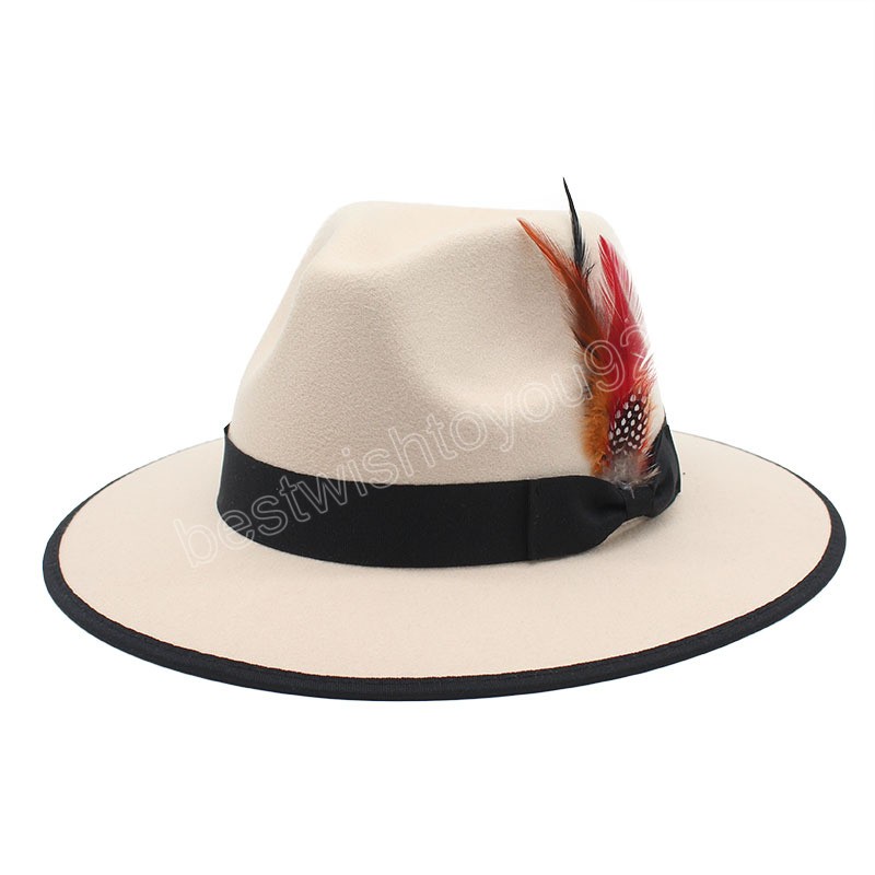 

Women Felt Black Hat For Men Feather Decoration Luxury Formal Jazz Fedora Hat Retro Party Trilby Cap Chapeau Femme Bonnet