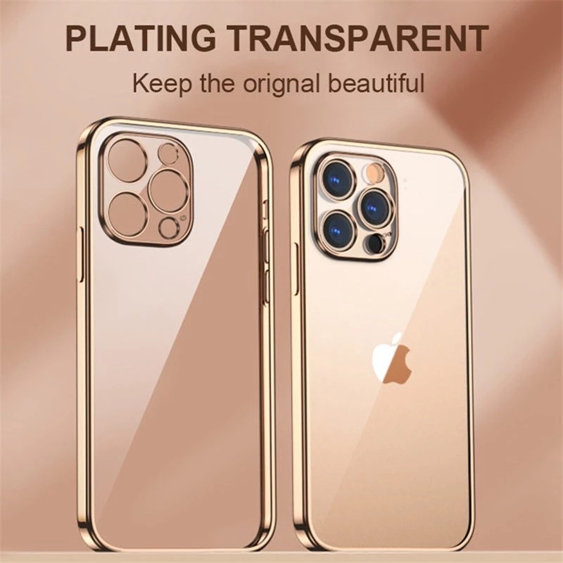Cadre carré de placage de luxe Étuis transparents pour iPhone 14 12 11 13 Pro Max Mini XS XR 7 8 Plus Soft Slim Clear TPU Couverture