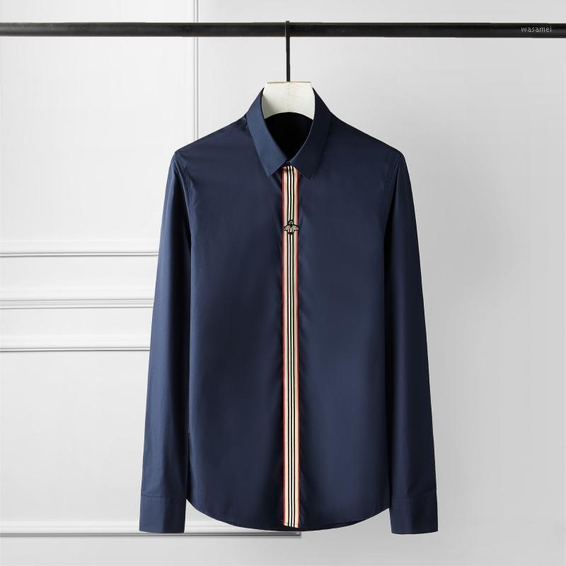 

Men's Casual Shirts 2022 Autumn Cotton Embroidered Logo Long Sleeve Lapel Collar Tide Brand Slim Shirt High Quality Large Size 4XL, White