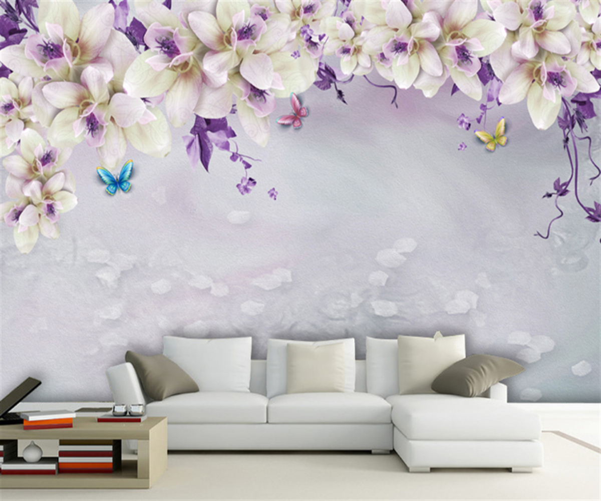 

Customize 3D any size wallpaper mural European small fresh romantic flower bedroom background photo wall painting papier pinet, Purple