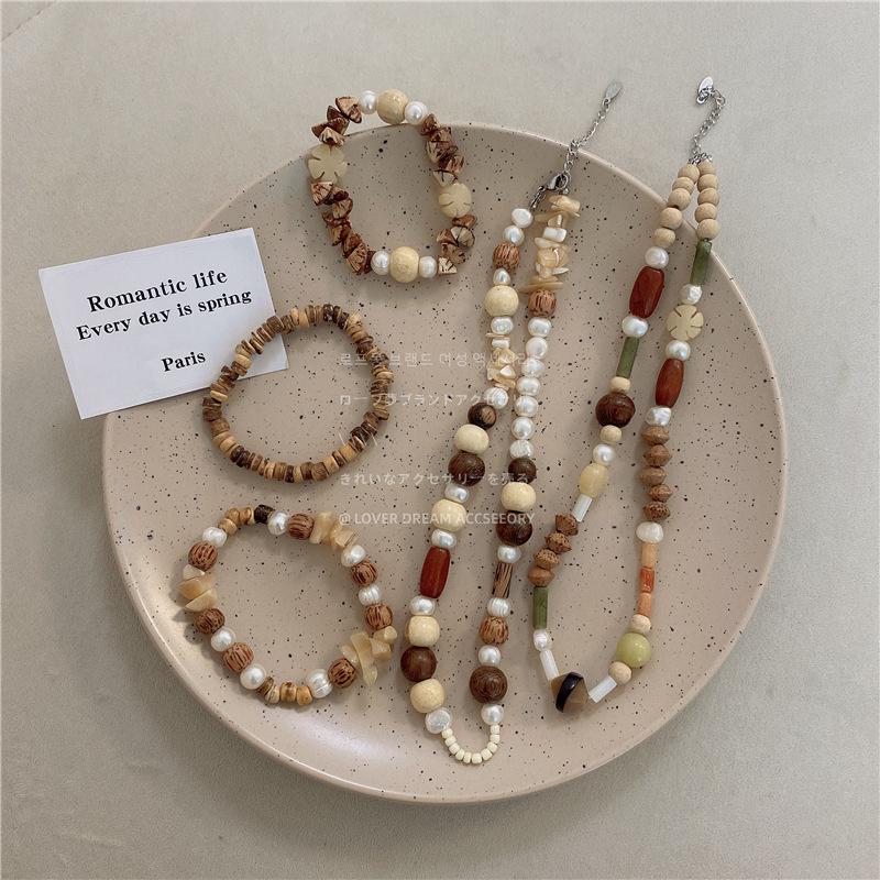 

Chokers Kpop Wood Pearl Irregular Bead Necklace For Women Female Collarbone Hip Hop Ethnic Tribal Aesthetic JewelryChokers