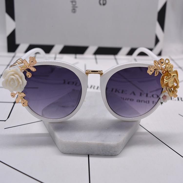 

Sunglasses 2022 Fashion Baroque Rose Flower For Women Round Sun Glasses Mirror Angel Eyewear Feminino Brand Design