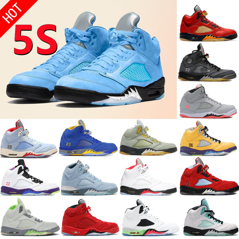 

New 5 V Men Basketball Shoes 5s Aqua Doernbecher Green Bean Raging Red Stealth 2.0 Fire What The White Cement Metallic Flight Oreo Wings Ice Blue Bird Man Sports Seakers, Box