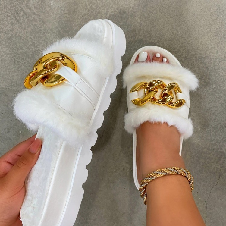 

Fashion-Women Fur Slippers Summer Furry Slides Female Fluffy Indoor Shoes Women's Bling Fuzzy Slide House Sliders Wholesale Dropshipping, Black