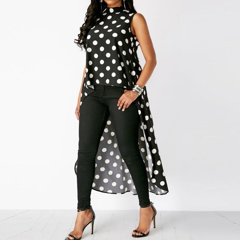 

Womens Fashion Casual Sleeveless Polka Dot Black High Low Chiffon Blouse Tops O-Neck Summer Daily Women' Blouses & Shirts