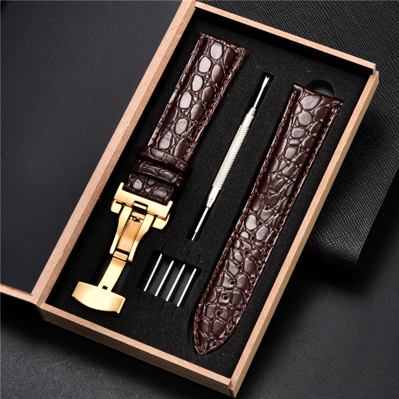 

Top Luxury Pattern Watchband Leather Straps 18mm 20mm 22mm 24mm With Stainless Steel Automatic Clasp Wristwatch Band 220617
