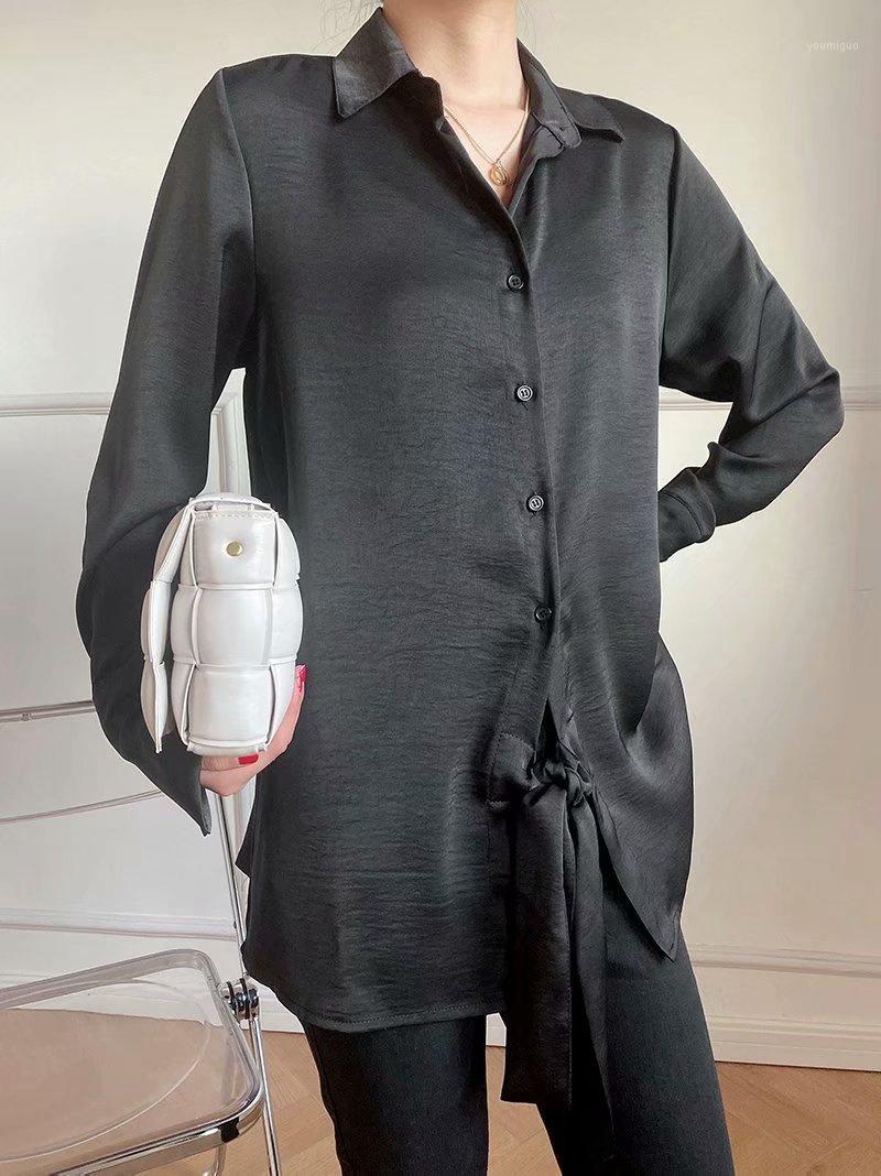 

Spring Women' Simple Casual Lazy Style Hem Lace Shirt Mid-Length Loose Top 2022 Blouses & Shirts, Black
