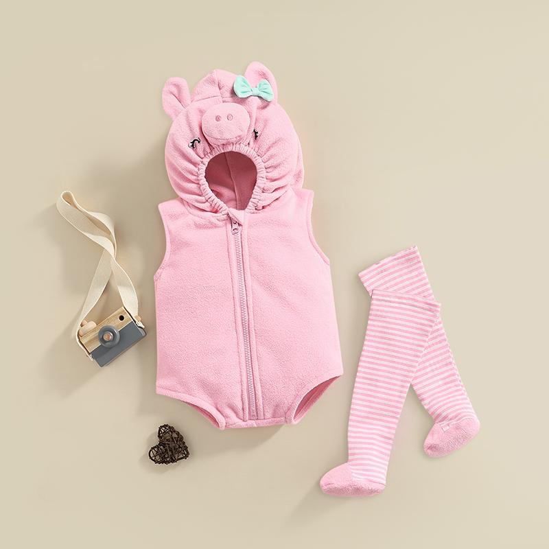 

Clothing Sets 0-24M Infant Baby Girls 2pcs Romper Clothes Ear Hooded Sleeveless Zipper Jacket Jumpsuits Striped LeggingsClothing, As pic