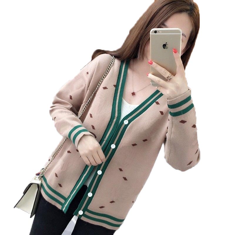 

Designer Autumn Womens V-Neck Sweaters Llong SleeveJacket Printed Cotton Knitted Sweater Women Cardigan Loose Casual Jackets Woaen Sleeves Pullover Clothing, Black