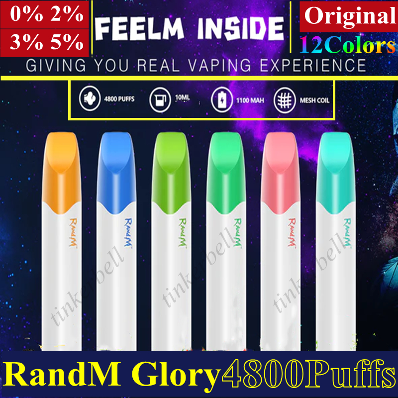 

Original Randm Glory 4800 Puffs E Cigarette Disposable Vapes 0% 2% 3% 5% 10ML New Vape Pen Ecigs Cigar 12 Colors 1100mAh Battery Mesh Coil R And M R&M vs RM EBARS BC5000