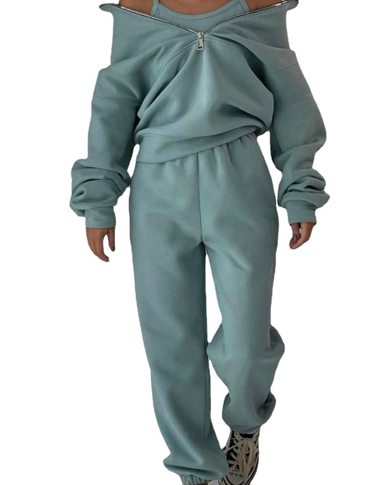 

Women' Two Piece Pants Set Women Top And 2022 Spring Blue Pink Green Suit Fashion Streetwear Tracksuit Matching