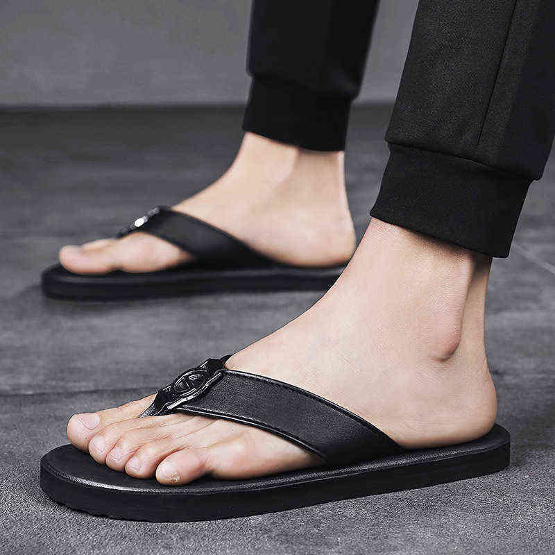 

Casual Herringbone Flip Flops Men's Summer Sandals Large Size Korean Fashion Foot Clipped Outdoor Beach Shoes Slippers, Black